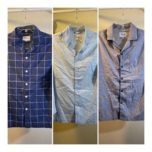 Goodfellow & Co. Blue Print Cotton Poly Pocket Pajama Shirts LOT of 3 New Sz S